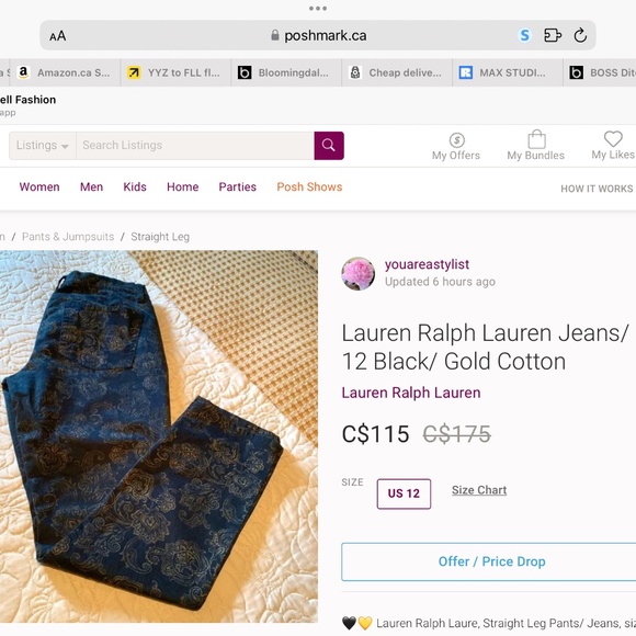 Ralph Lauren Biker Style Cotton Blend Jacket Black/Gold Size L - Picture 13 of 13